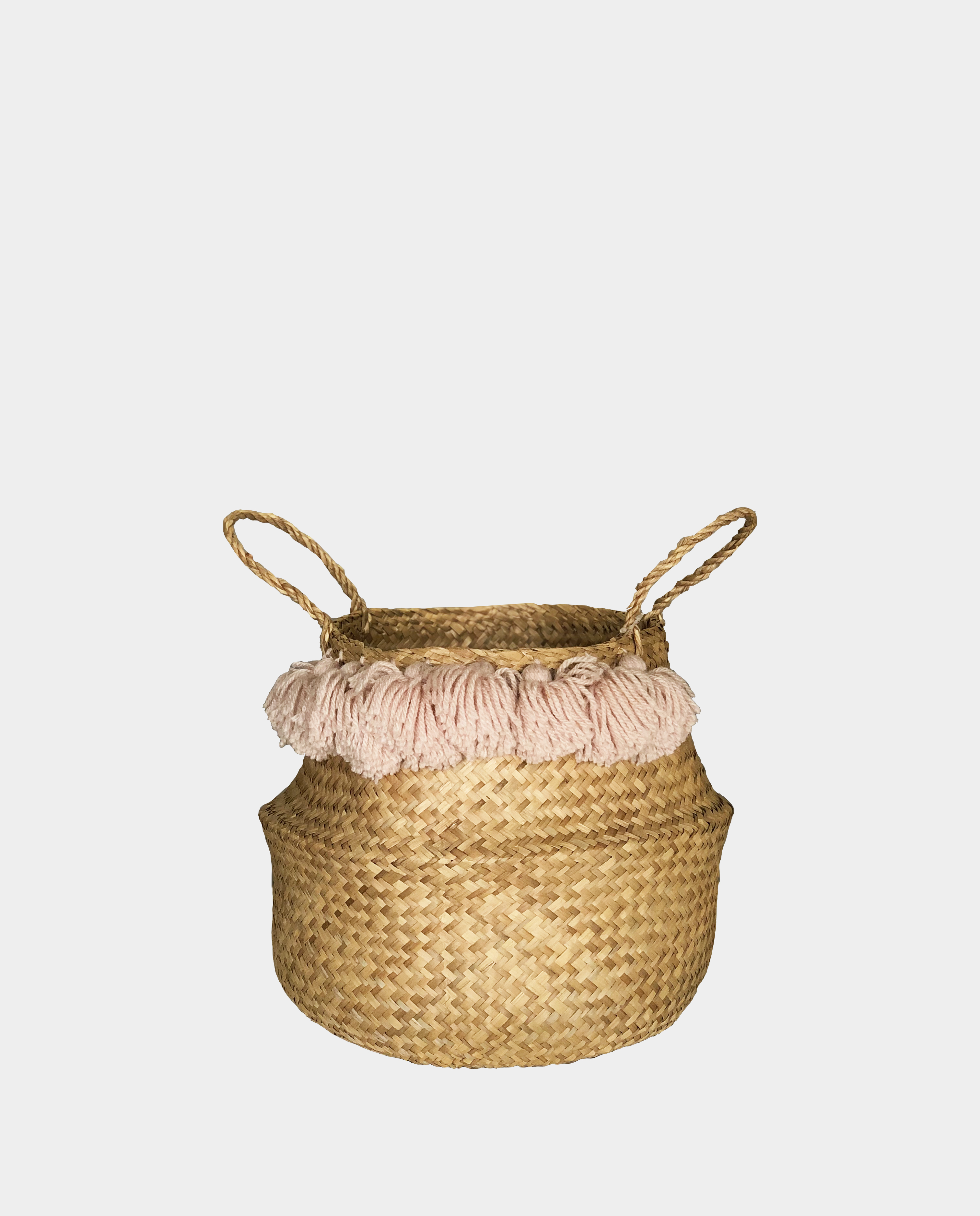 TASMANIA Seagrass Belly Basket with Pink Tassels