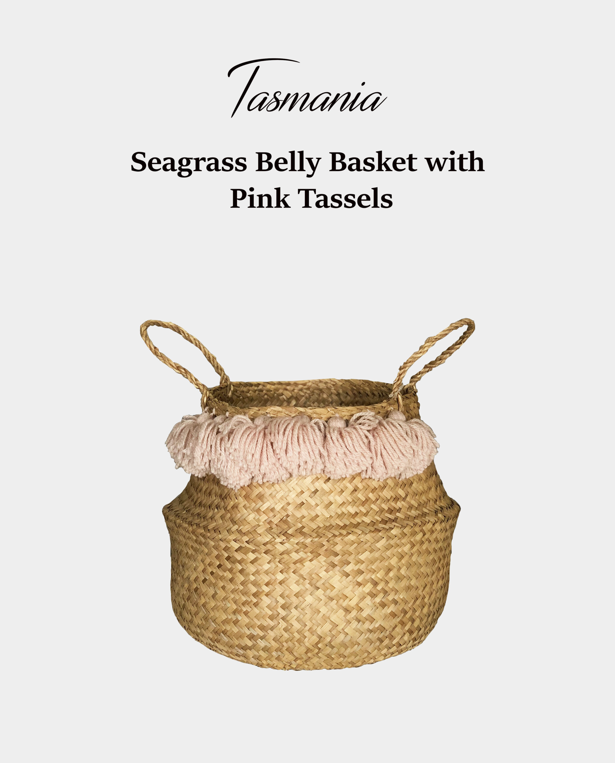 Seagrass Belly Basket with Pink Tassels