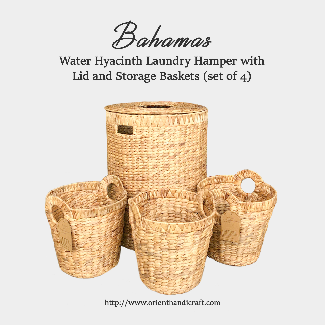 Water Hyacinth Laundry Hamper with Lid and Storage Baskets