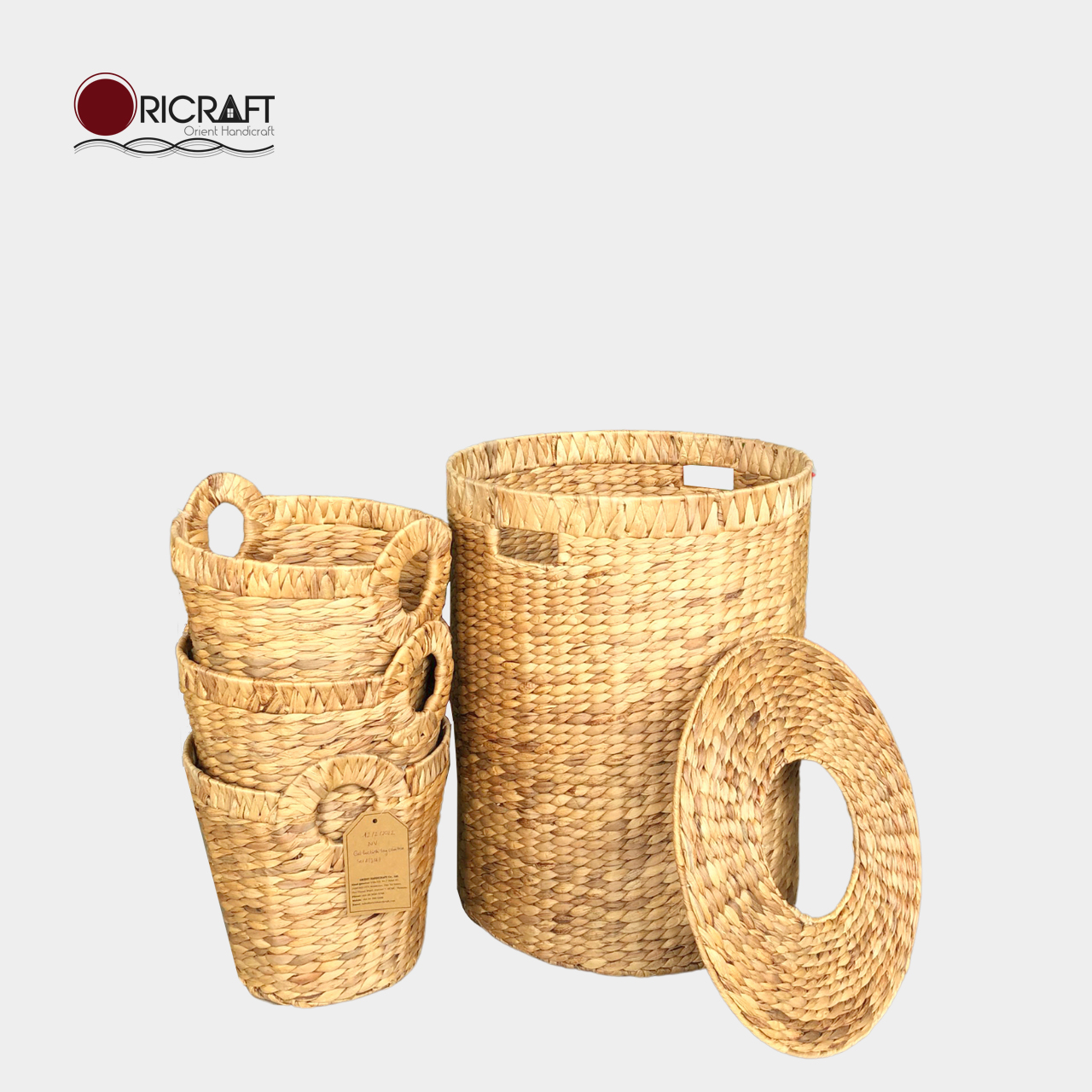 Water Hyacinth Laundry Hamper with Lid and Storage Basket set of 4
