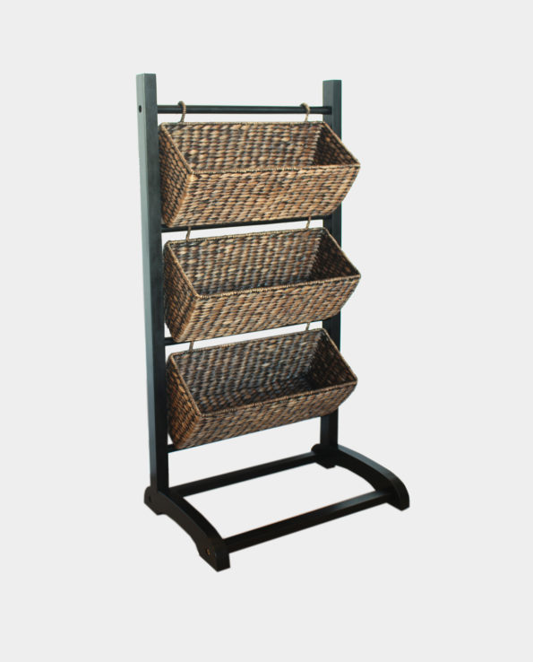 Wooden 3-tier Cubby with Water-hyacinth Baskets