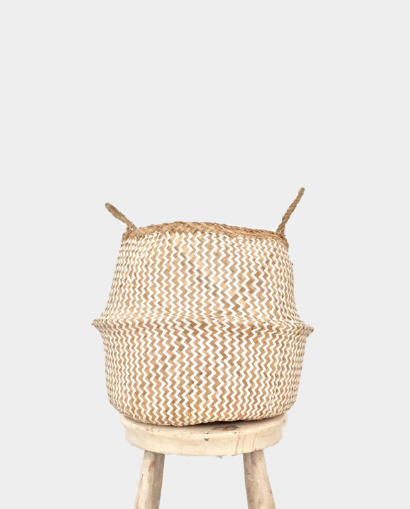New Item – TASMANIA Seagrass Belly Bag/Basket – White Zigzag