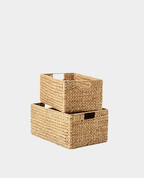CAVIANA Rectangular Water-hyacinth Storage Box/Basket, Set of 2