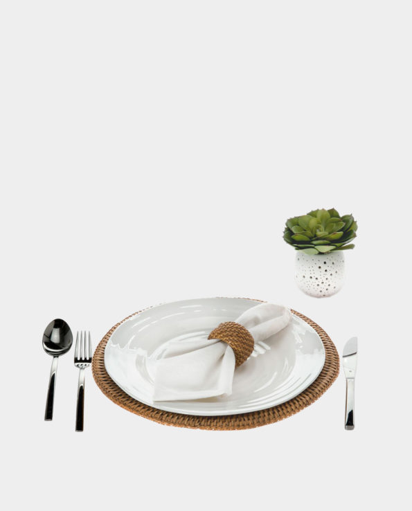 New Item – MAJORCA Rattan Plate Charger & Napkin Rings Set