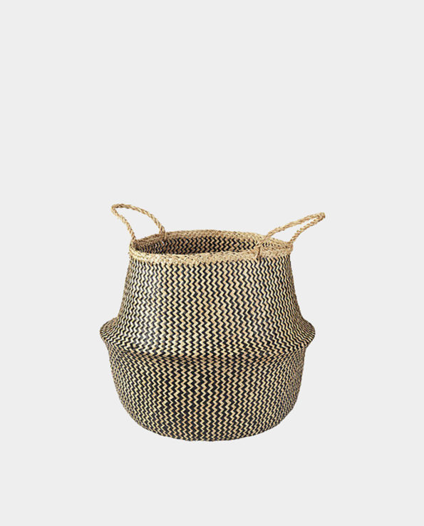 New Item – TASMANIA Seagrass Belly Bag/Basket – Black Zigzag