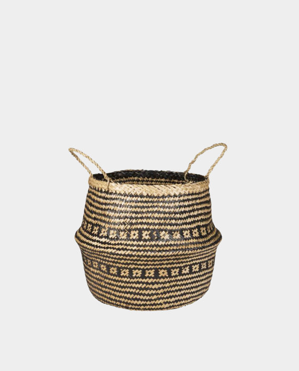 TASMANIA Seagrass Storage Belly Basket with handles (Black Pattern)
