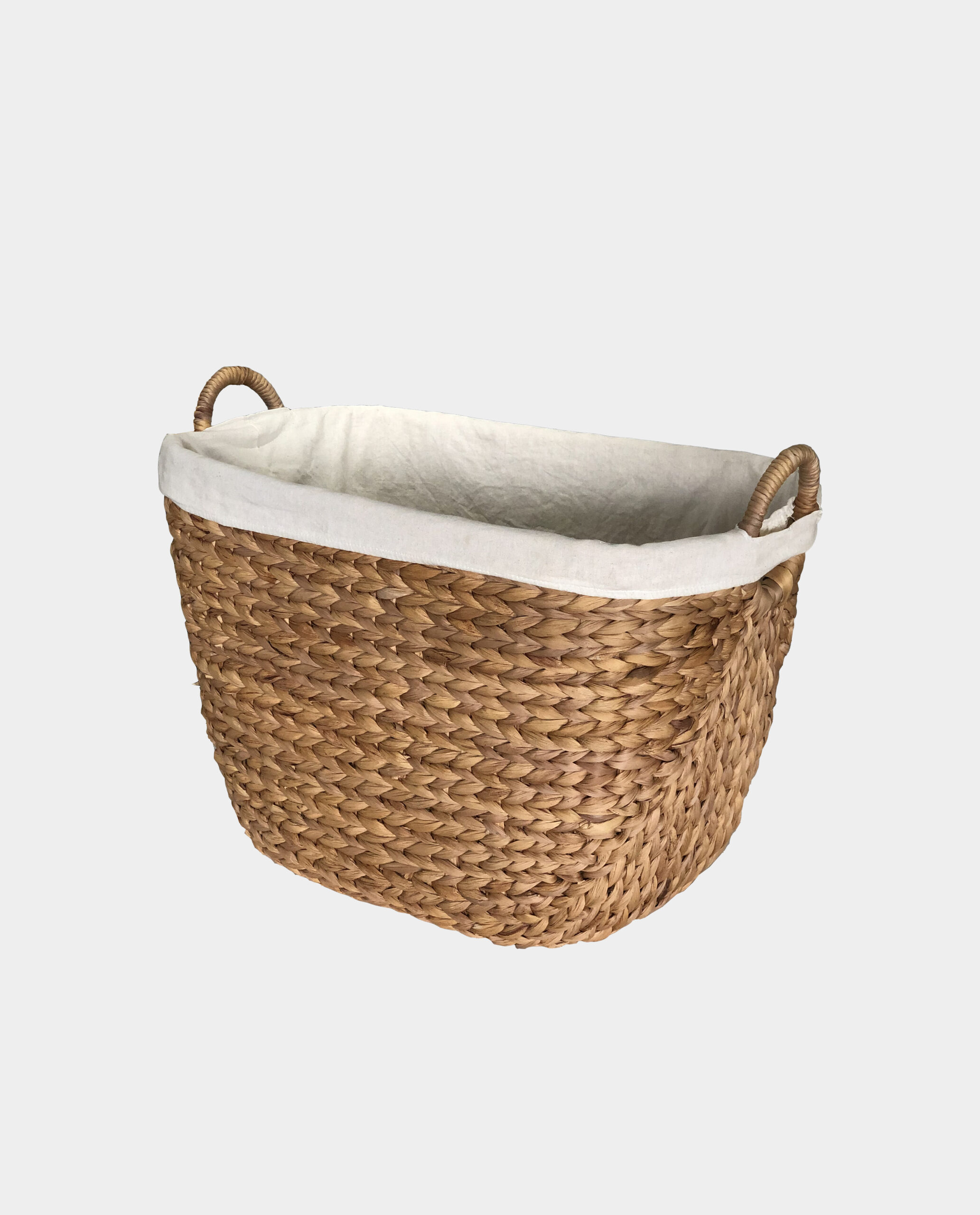 Boat Water Hyacinth Basket with Handles and Fabric Liner