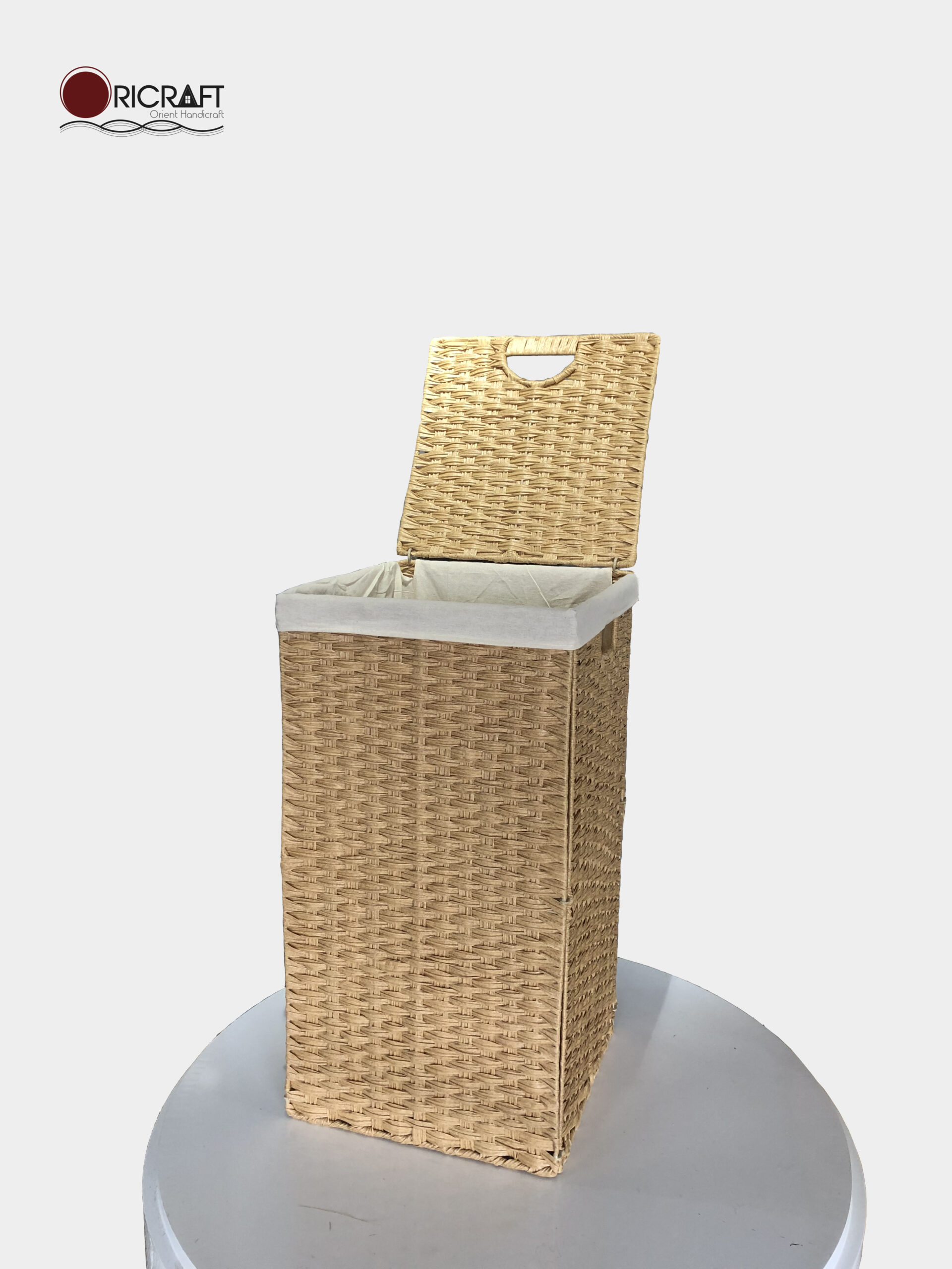Square PP Rattan Laundry Hamper with Lid and Farbic liner