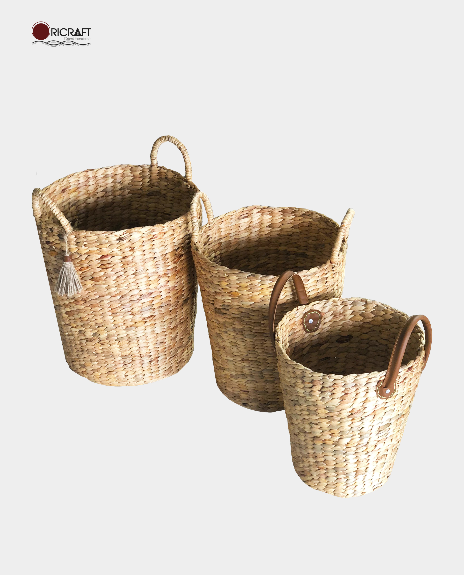 BAHAMAS Water Hyacinth Storage Baskets with Tassels and Handles