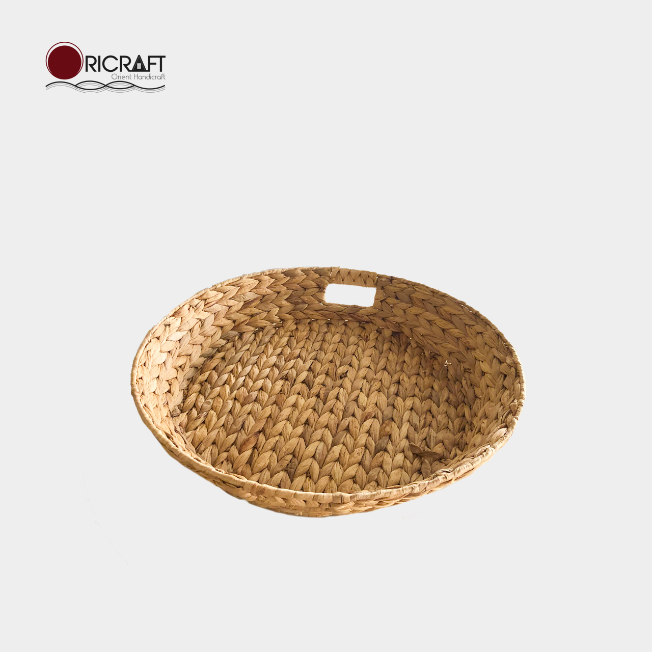 Round Water Hyacinth Serving Tray with Cut-out Handles