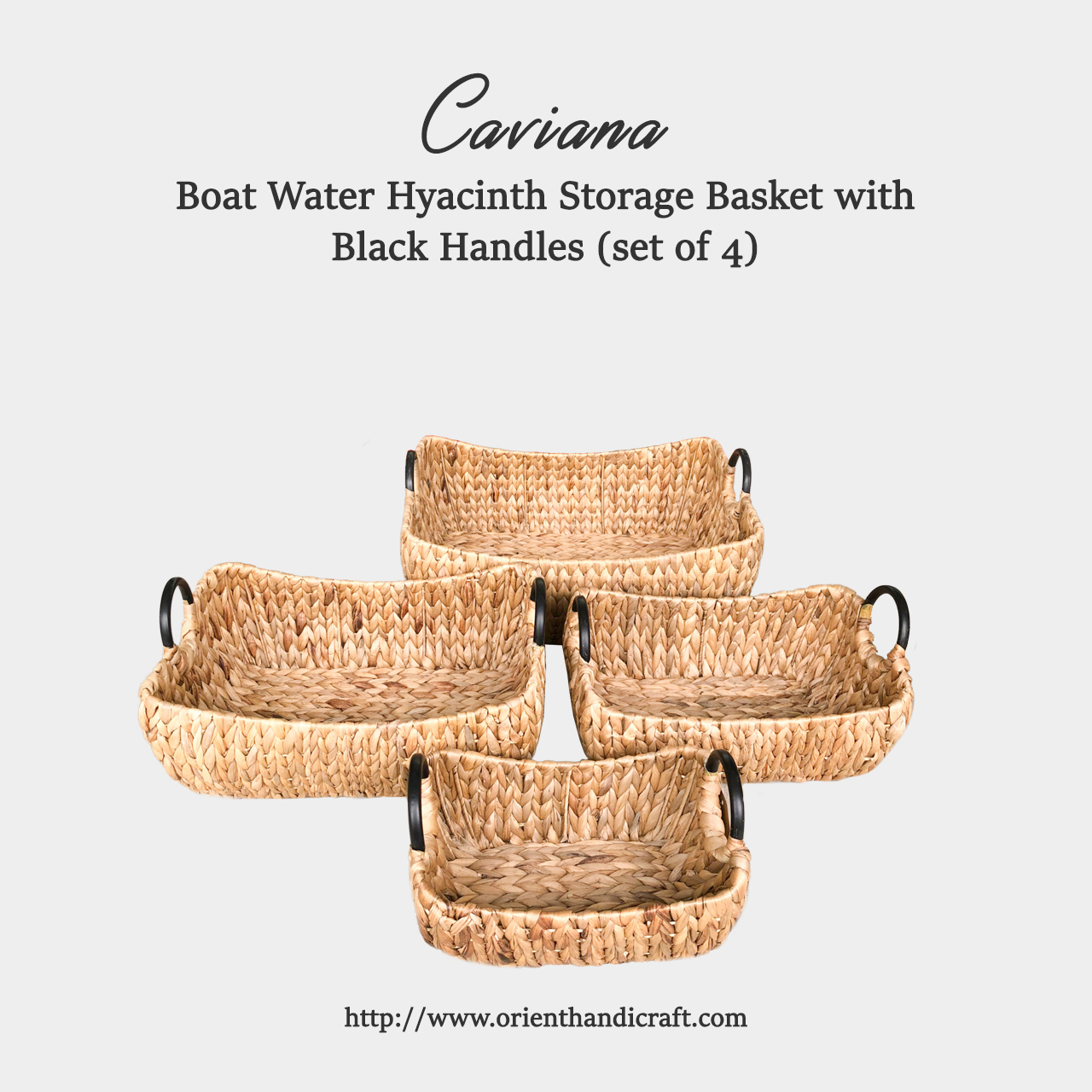 Boat Water Hyacinth Storage Basket with Black Handles