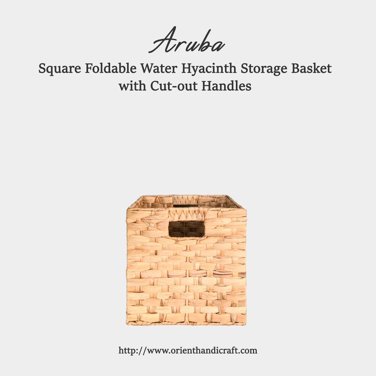 Square Foldable Water Hyacinth Storage Basket with Handles