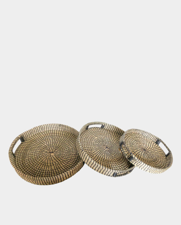 TORTILLA Coil Seagrass Serving Tray with Handles and Black Thread (set of 3)