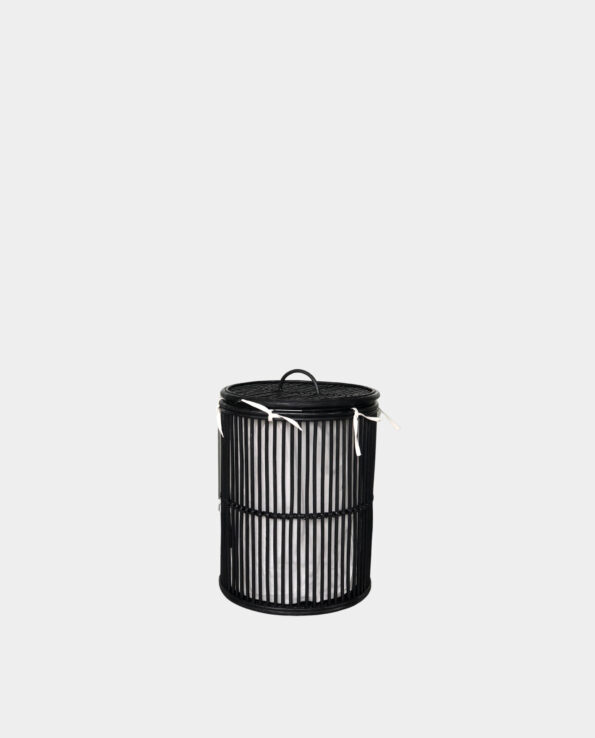 NEGOMBO Black Rattan Laundry Hamper with Separated Lid and Fabric Liner