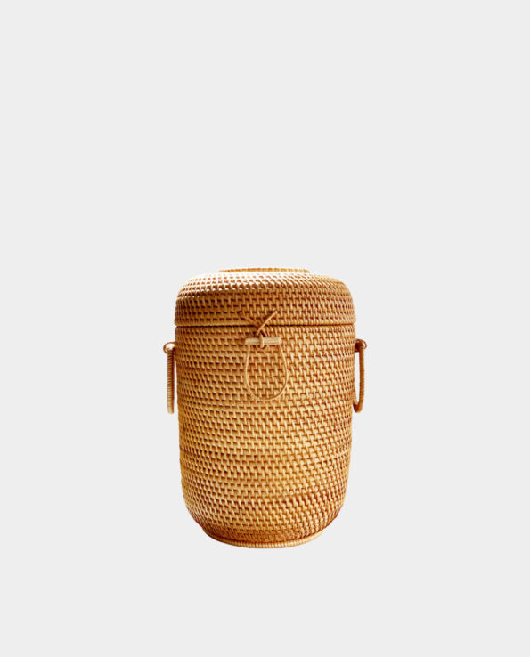 MAJORCA Cylinder Rattan Storage Box with Handles and Lid