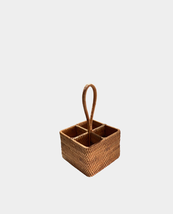 MAJORCA Square Rattan Cutlery Basket with Handle