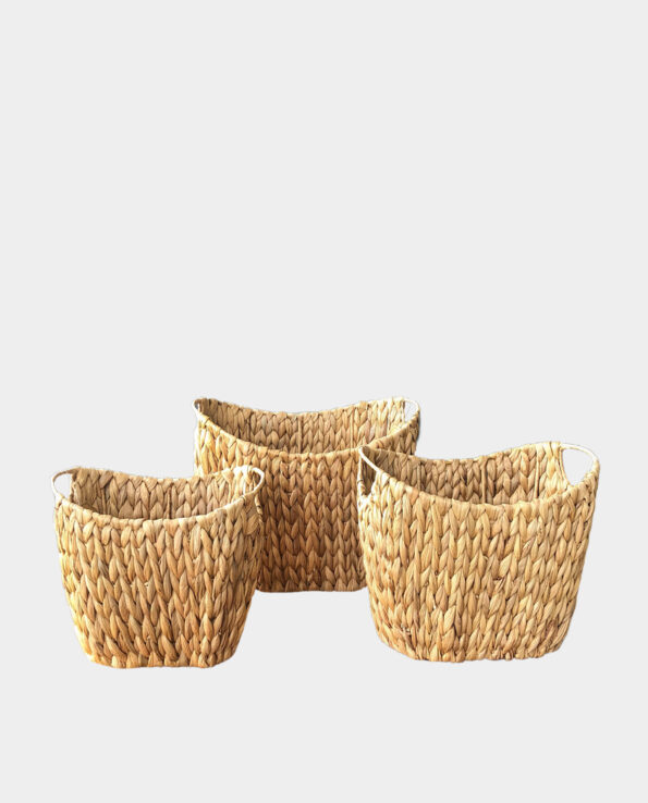 CAVIANA Water Hyacinth Boat Storage Basket with Cut-out Handles (set of 3)