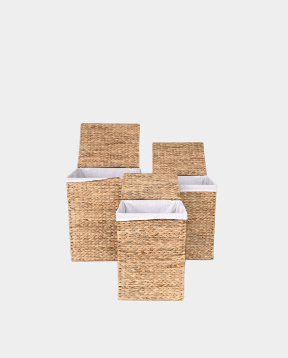 CAVIANA Water-hyacinth Laundry Hampers with Lid (Set of 3)